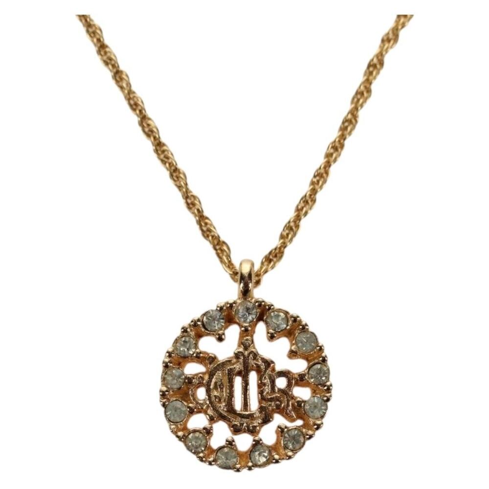 Dior Logo Rhinestone Necklace Gold